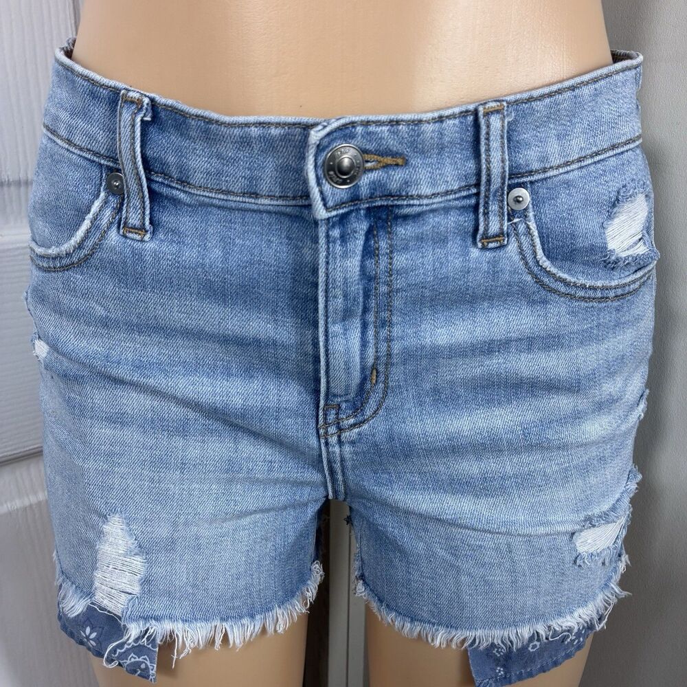 Aerie Denim Shorts Womens Small  Frayed Raw Hem Blue Distressed